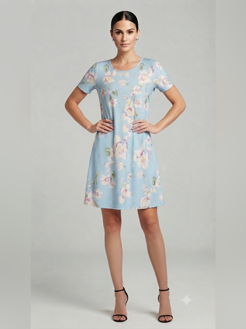 Light Blue Floral Casual Dress with Pockets Size XL